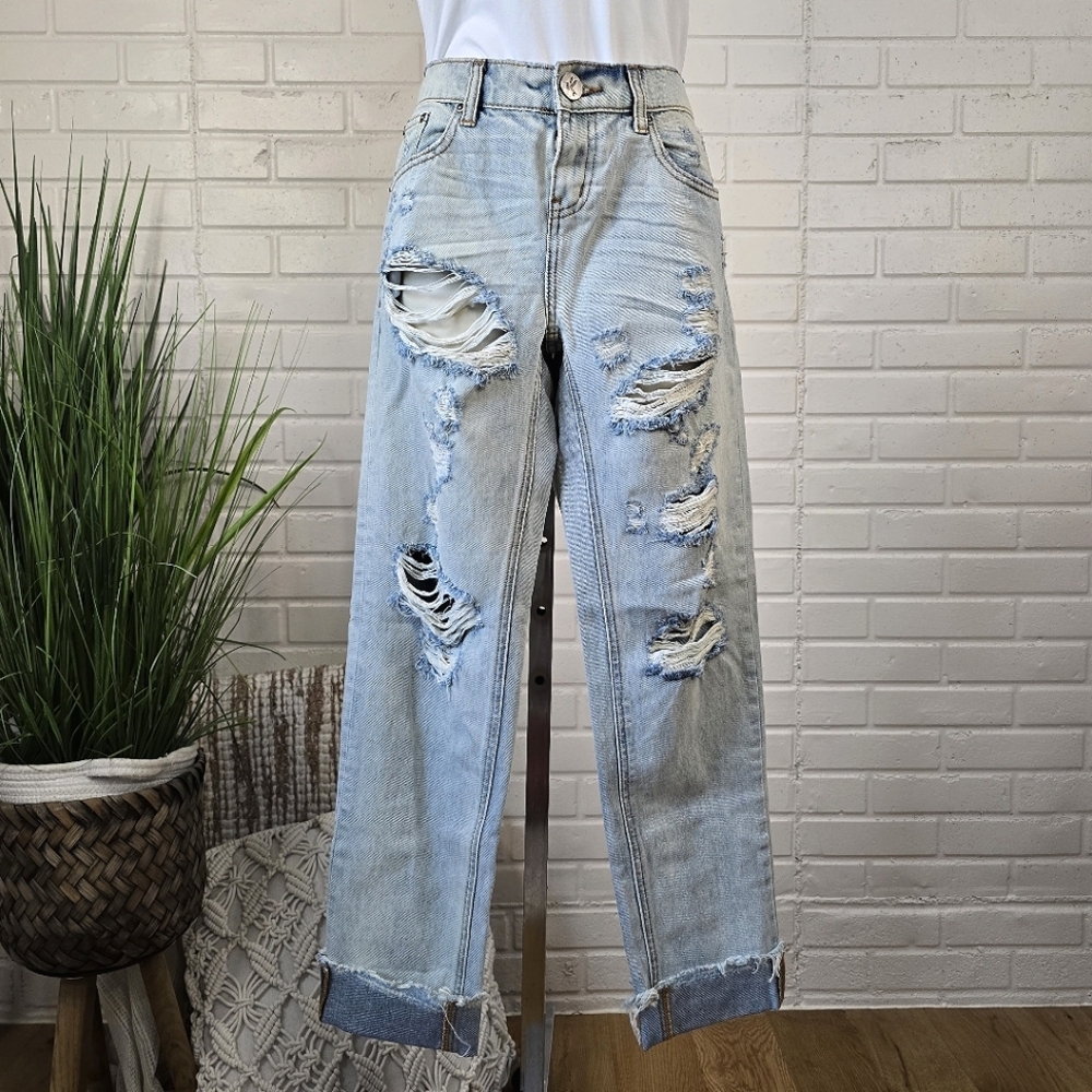 One Teaspoon Pale Blue Distressed Ankle Crop Jeans